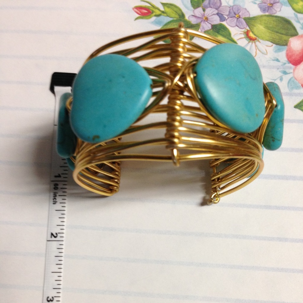Brass With Turquoise Boho Style Bangle - Picture 5 of 8